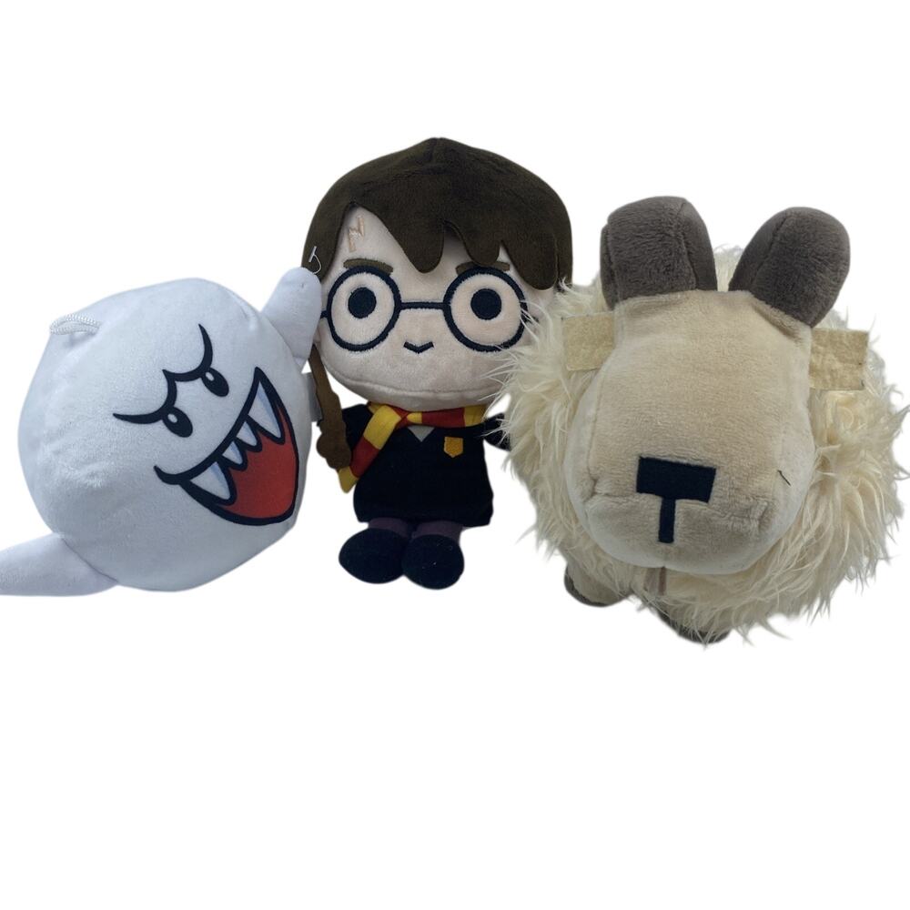 Lot of 3 Plush Toys Harry Potter, Mario Boo Ghost, Minecraft Sheep Stuffed Toys